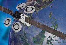 On-Orbit-Rendering des Satelliten Satelit Nusantara Lima (SNL) mit Blick auf den indonesischen Archipel