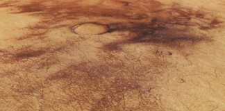 Perspective view of dust devil tracks in Chalcoporos Rupes