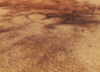 Perspective view of dust devil tracks in Chalcoporos Rupes