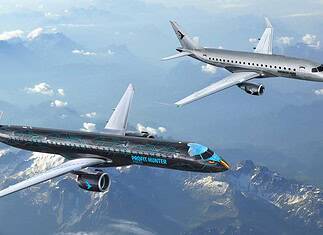 Embraer und Adani stärken regionale Luftfahrt in Indien Embraer E195-E2 Tech Eagle und E175 Business Hero über den Bergen