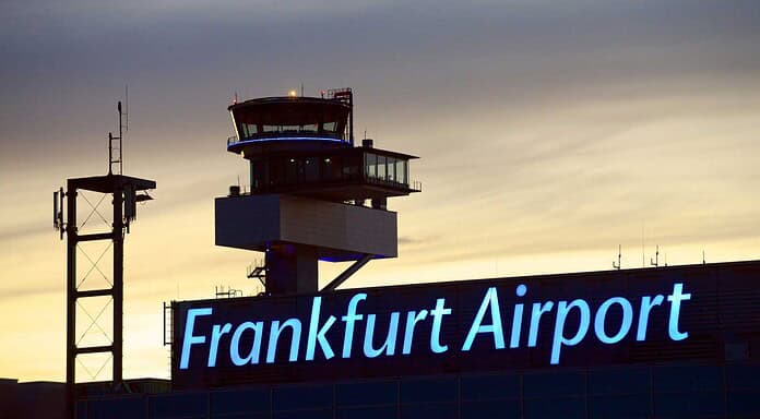 Frankfurt Airport with Control Tower at Night
