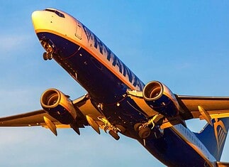 Takeoff of a Ryanair aircraft