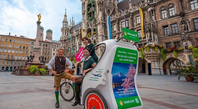 EVA Air brings e-rickshaws to Oktoberfest in Munich's city center.