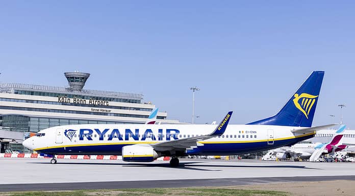 New Ryanair flights from Cologne/Bonn to Tirana and Agadir Ryanair aircraft at Cologne/Bonn Airport with the terminal in the background.